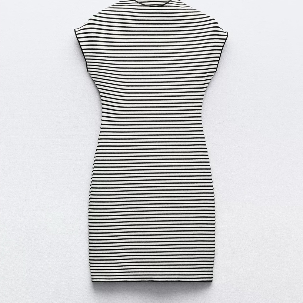 Zara Black & White Striped Cap-Sleeve Bodycon Mini Dress